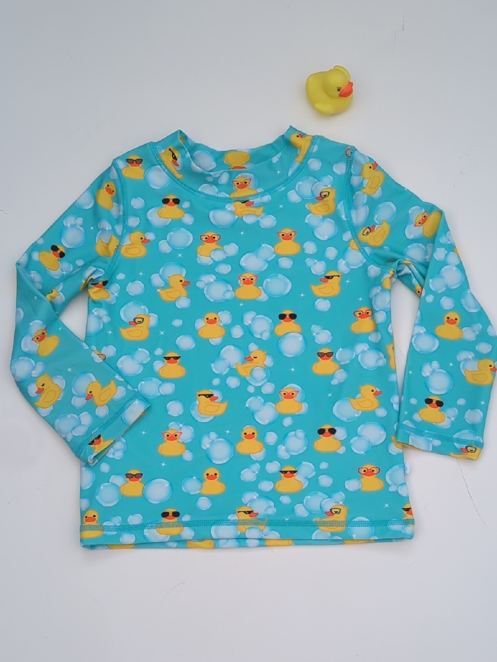 Cute Aqua Long Sleeve Swim Rashguard Shirt with "Ducky" Print Size 4T